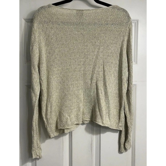 Eileen Fisher Open Knit Linen Top Size XL Boat Neck Beach Coastal Boxy - Picture 7 of 9
